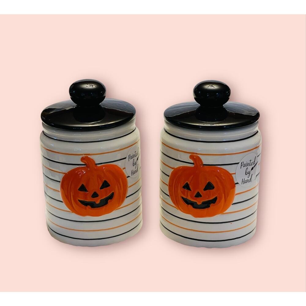 Fall Harvest Jack-o-Lantern Hand-Painted Halloween Canisters by Lang-NEW